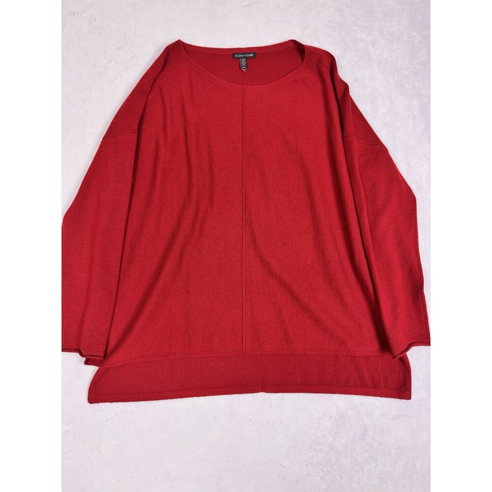 Eileen Fisher Women’s Size M Scoop Neck Long Sleeve Stretch Blouse Maroon/Red